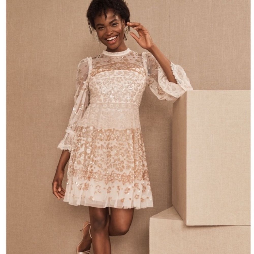 BHLDN Needle & Thread Pink Sequin Long Sleeve Dress, Size 0 NWOT